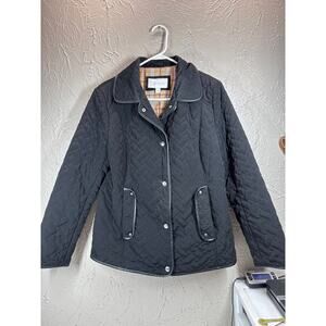 Relativity Womens Black Quilted Jacket Snap‎ Closure Collared Size Medium